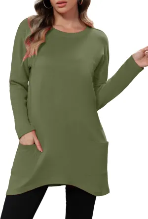 Aphratti Womens Long Sleeve Tunic Tops to Wear with Leggings Casual Long Shirts with Pockets