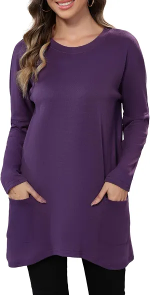 Aphratti Womens Long Sleeve Tunic Tops to Wear with Leggings Casual Long Shirts with Pockets