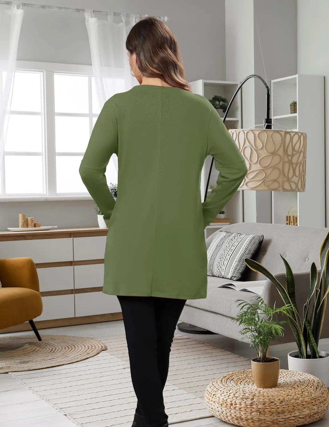 Aphratti Womens Long Sleeve Tunic Tops to Wear with Leggings Casual Long Shirts with Pockets