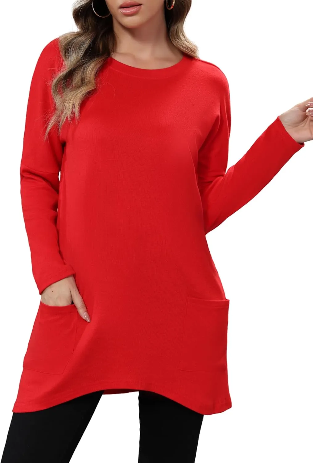 Aphratti Womens Long Sleeve Tunic Tops to Wear with Leggings Casual Long Shirts with Pockets