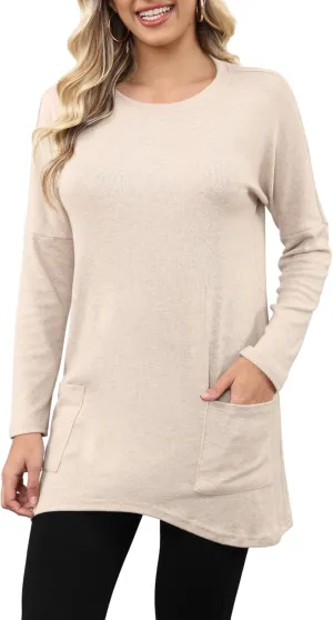 Aphratti Womens Long Sleeve Tunic Tops to Wear with Leggings Casual Long Shirts with Pockets