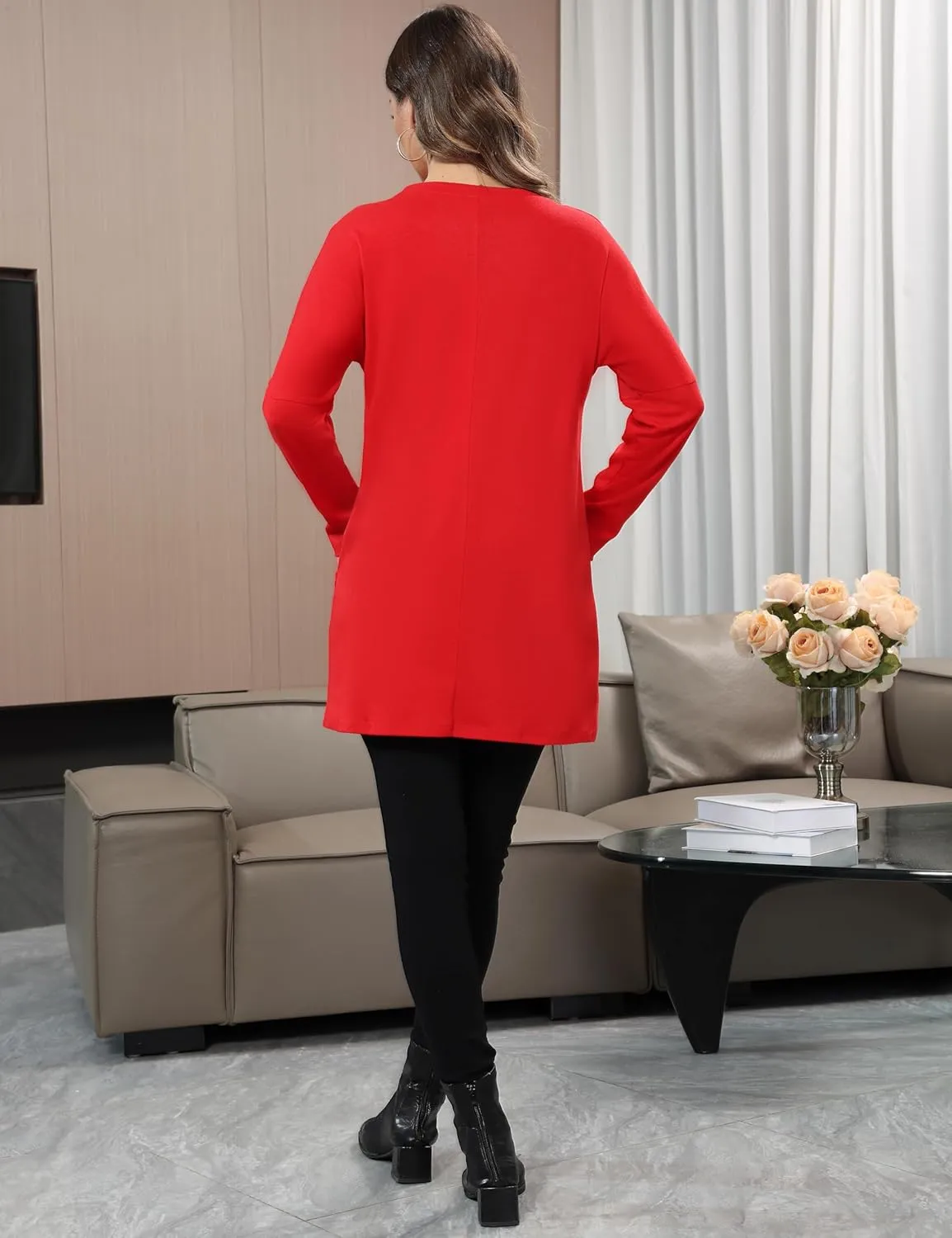 Aphratti Womens Long Sleeve Tunic Tops to Wear with Leggings Casual Long Shirts with Pockets