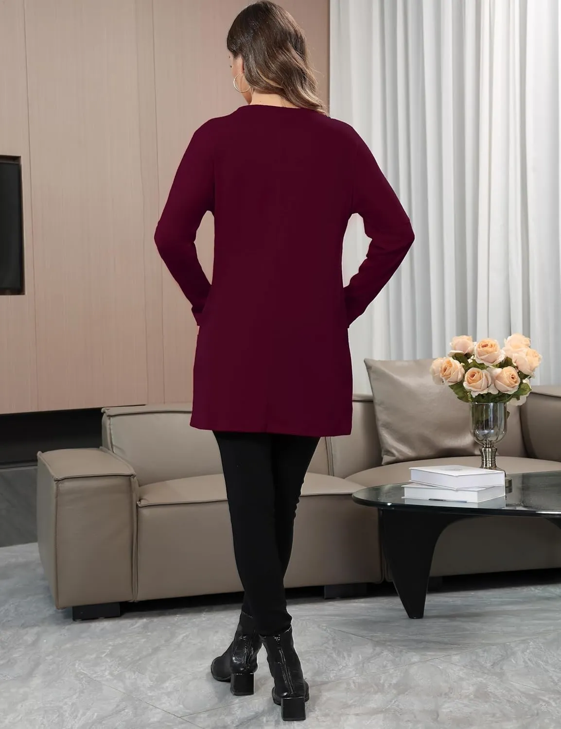 Aphratti Womens Long Sleeve Tunic Tops to Wear with Leggings Casual Long Shirts with Pockets