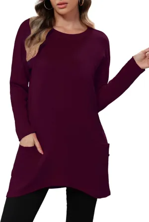 Aphratti Womens Long Sleeve Tunic Tops to Wear with Leggings Casual Long Shirts with Pockets