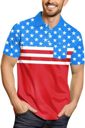 Arvilhill Men's American Flag Polo Shirt 4th of July Short Sleeve Golf Shirt
