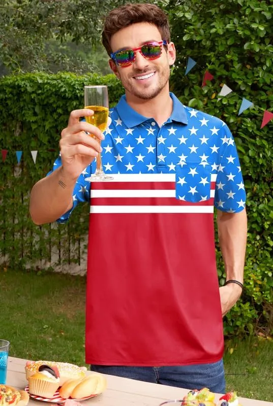 Arvilhill Men's American Flag Polo Shirt 4th of July Short Sleeve Golf Shirt