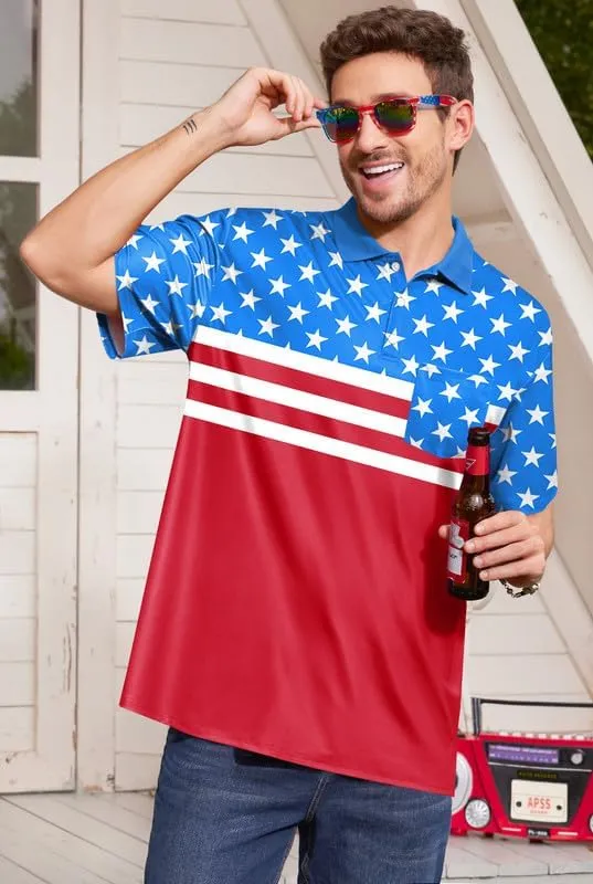 Arvilhill Men's American Flag Polo Shirt 4th of July Short Sleeve Golf Shirt
