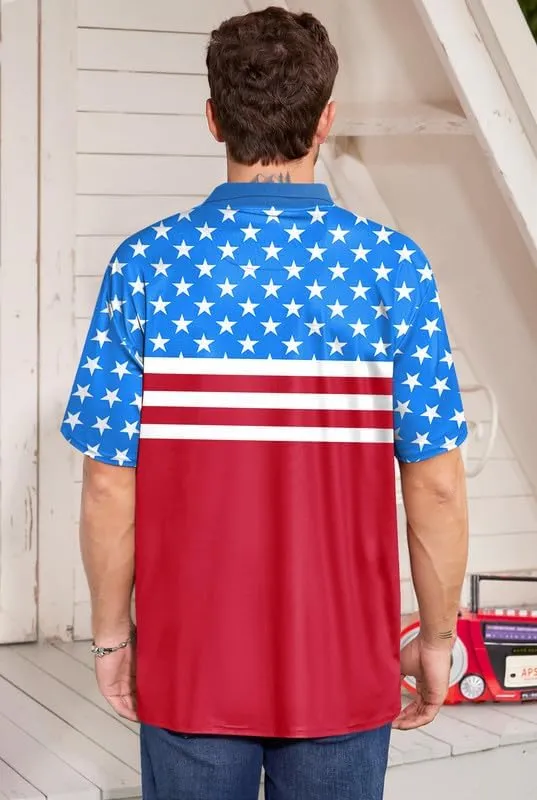 Arvilhill Men's American Flag Polo Shirt 4th of July Short Sleeve Golf Shirt
