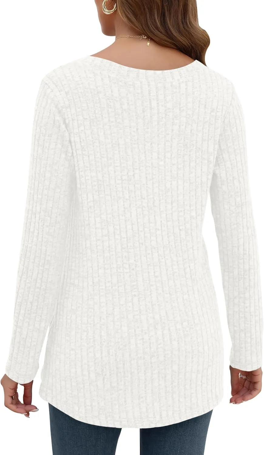 AUSELILY Womens Long Sleeve Tunic Tops Casual V Neck Lightweight Shirts Loose Sweatshirts 2025