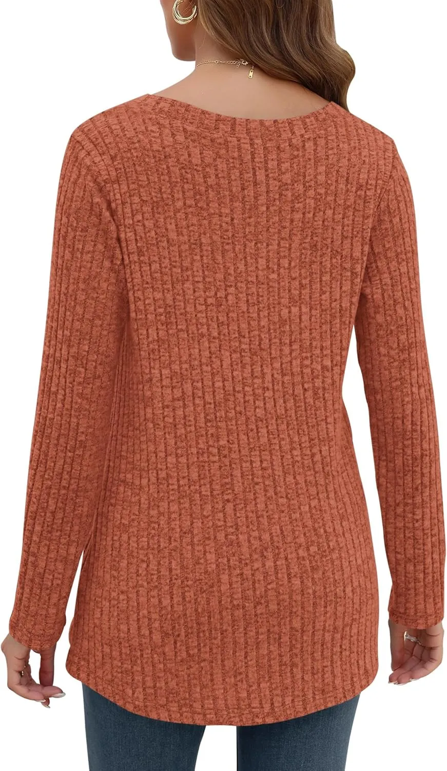 AUSELILY Womens Long Sleeve Tunic Tops Casual V Neck Lightweight Shirts Loose Sweatshirts 2025