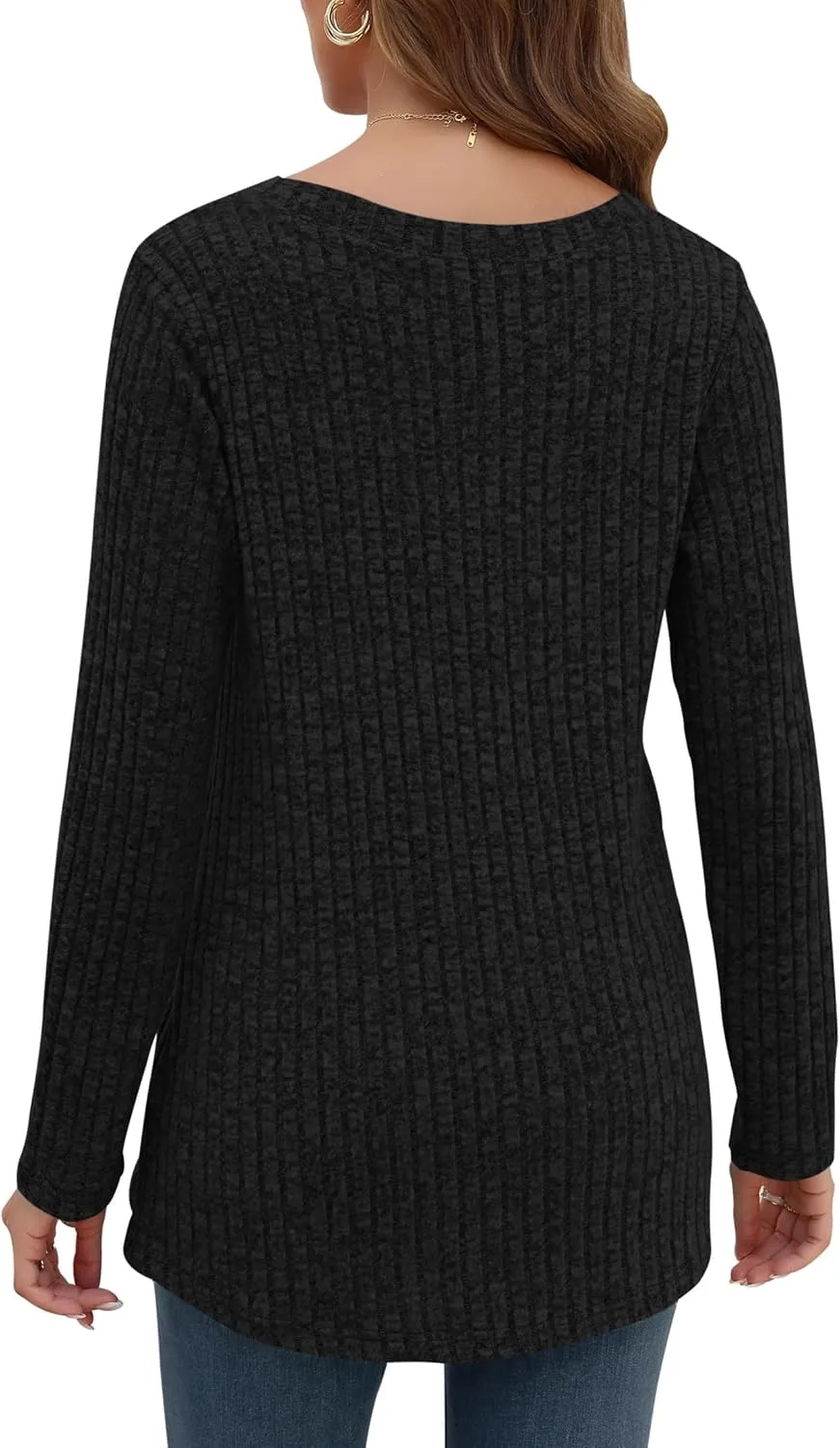 AUSELILY Womens Long Sleeve Tunic Tops Casual V Neck Lightweight Shirts Loose Sweatshirts 2025
