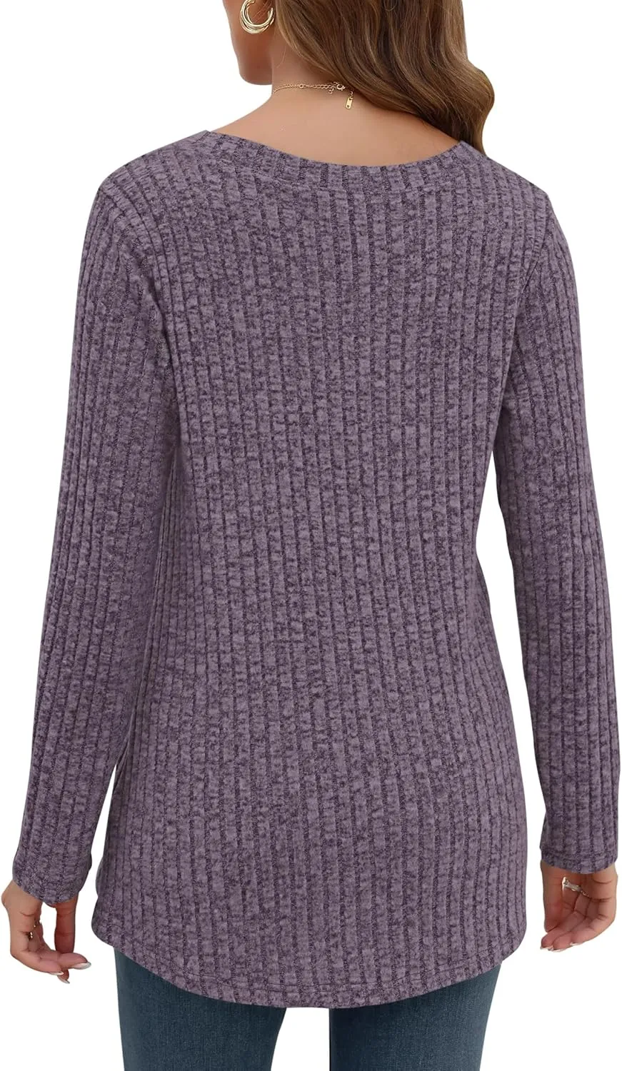 AUSELILY Womens Long Sleeve Tunic Tops Casual V Neck Lightweight Shirts Loose Sweatshirts 2025