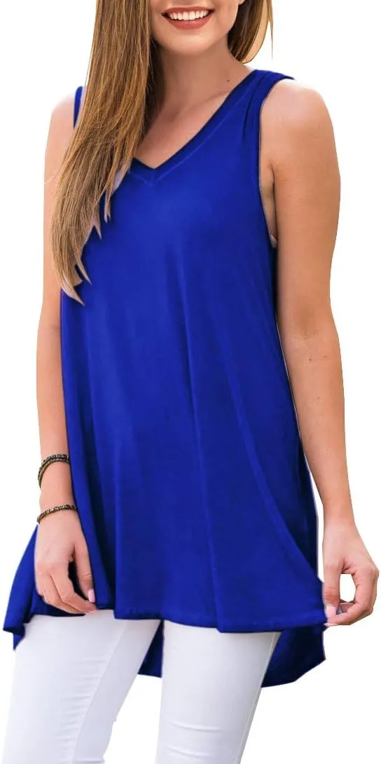 AWULIFFAN Women's Summer Sleeveless V-Neck T-Shirt Tunic Tops Blouse Shirts