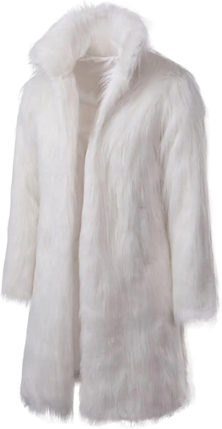BADHUB Men's Long Sleeve Fluffy Faux Fur Winter Warm Overcoat, Long Thicken Soft Jacket Outerwear Fashion Long Trench Coat