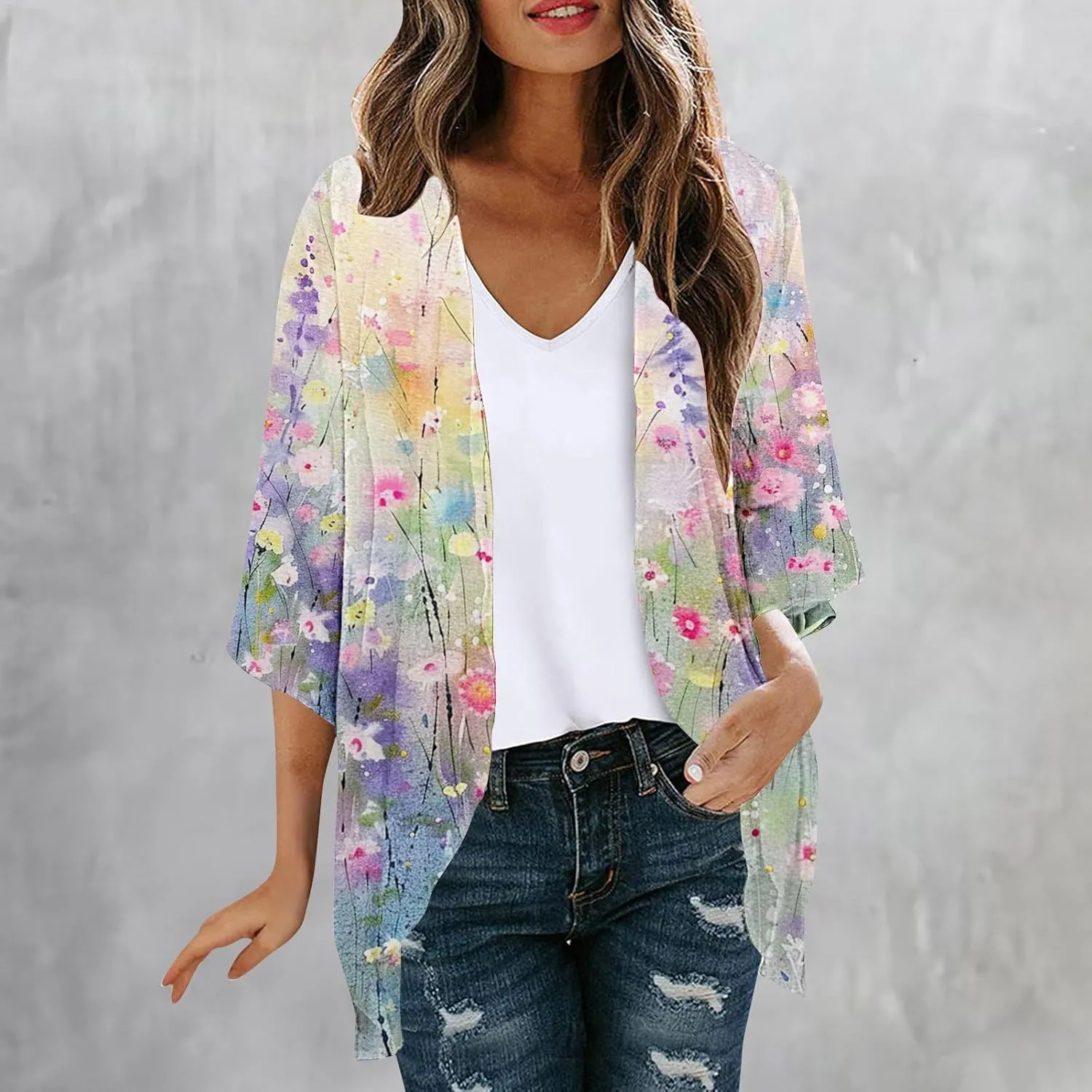 Beach Cover Ups for Women Summer Lightweight Floral Printed Chiffon Cardigan Dressy Casual Vacation Boho Blouses Tops