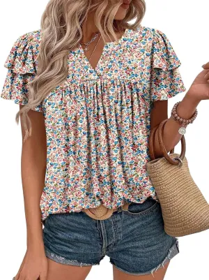 BETTE BOUTIK Womens Crewneck Short Sleeve Summer Tops Pleated Tunic Shirts S-3XL