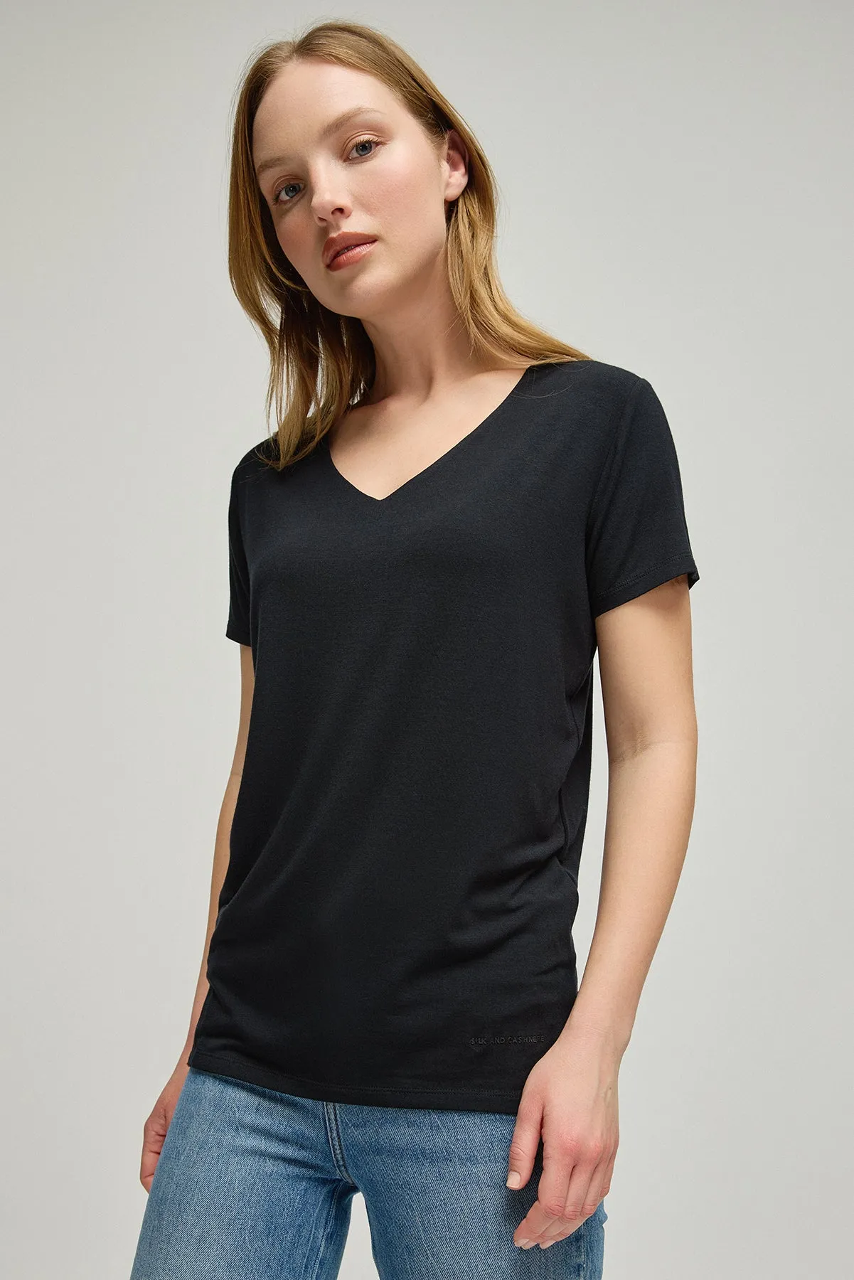 Black Modal Tracy V-Neck Women's T-Shirt