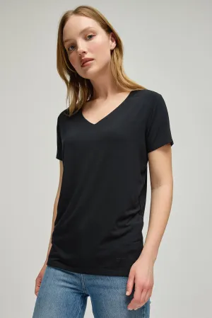 Black Modal Tracy V-Neck Women's T-Shirt