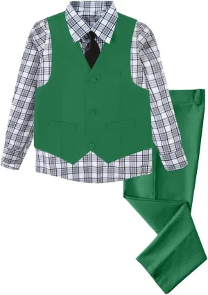 Boys 4 Pieces Suits Slim Fit Kids Outfits Vest Pants Sets Black Blue Formal Dresswear for Boy