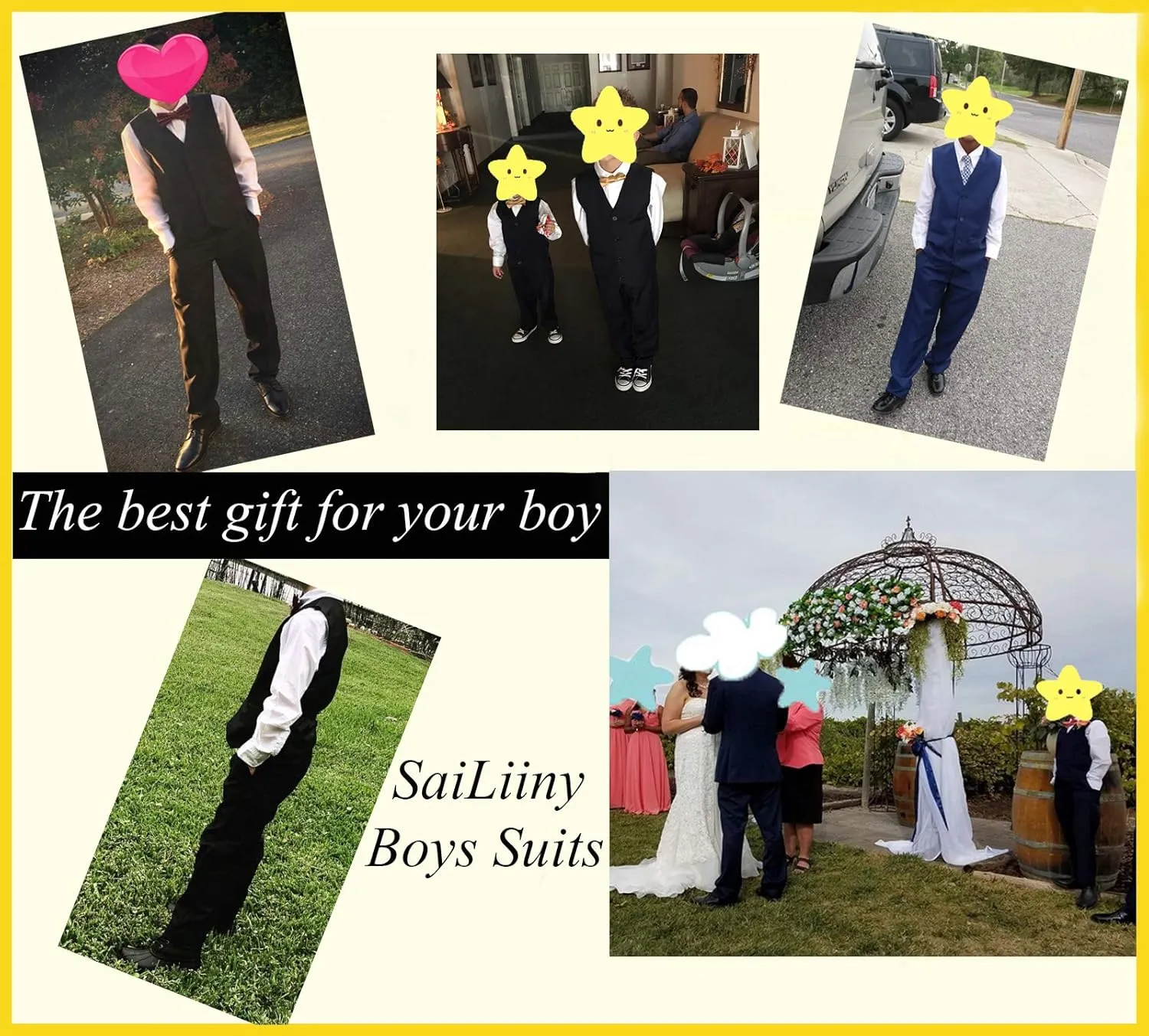 Boys 4 Pieces Suits Slim Fit Kids Outfits Vest Pants Sets Black Blue Formal Dresswear for Boy