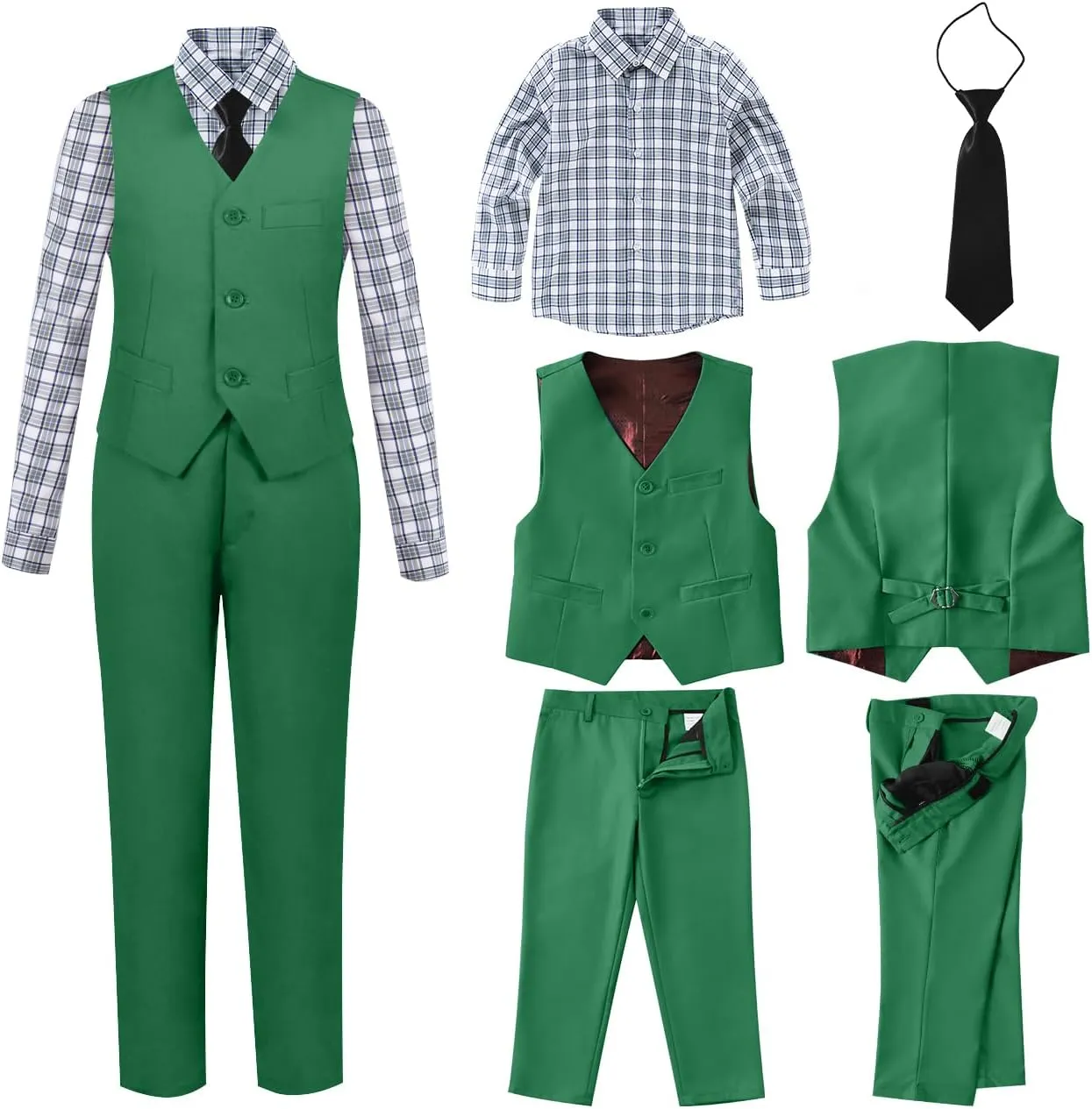 Boys 4 Pieces Suits Slim Fit Kids Outfits Vest Pants Sets Black Blue Formal Dresswear for Boy