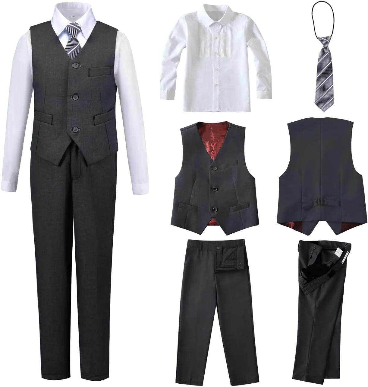 Boys 4 Pieces Suits Slim Fit Kids Outfits Vest Pants Sets Black Blue Formal Dresswear for Boy