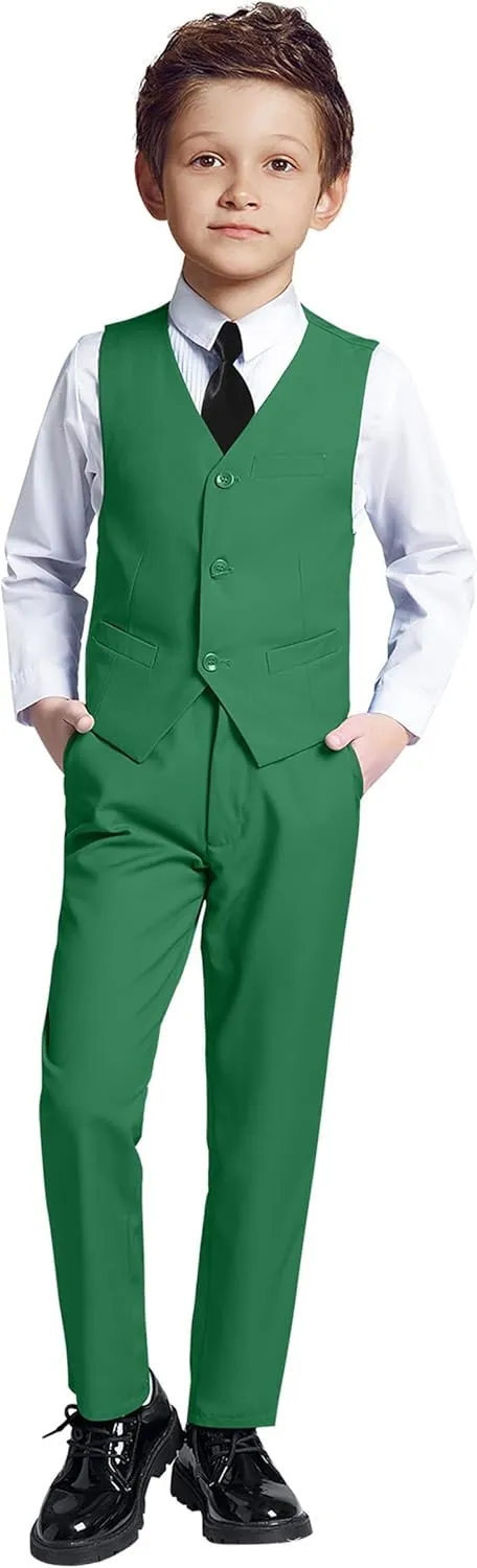 Boys 4 Pieces Suits Slim Fit Kids Outfits Vest Pants Sets Black Blue Formal Dresswear for Boy