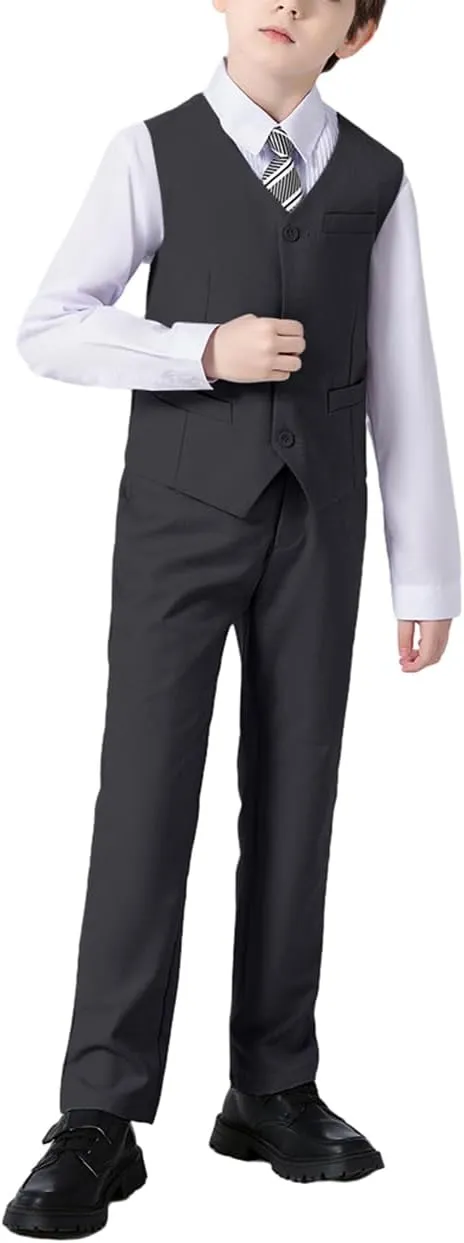 Boys 4 Pieces Suits Slim Fit Kids Outfits Vest Pants Sets Black Blue Formal Dresswear for Boy