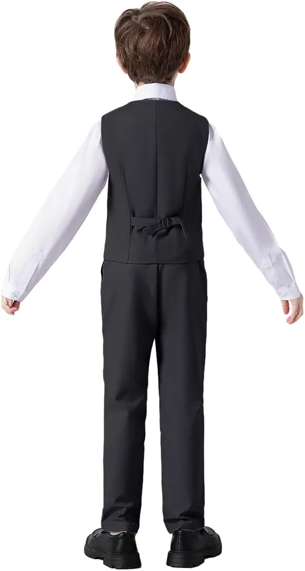 Boys 4 Pieces Suits Slim Fit Kids Outfits Vest Pants Sets Black Blue Formal Dresswear for Boy
