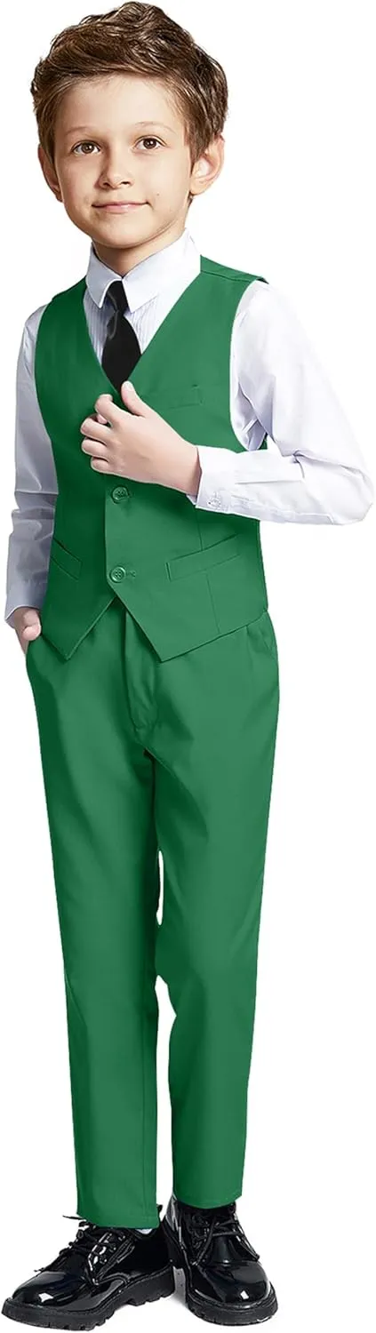 Boys 4 Pieces Suits Slim Fit Kids Outfits Vest Pants Sets Black Blue Formal Dresswear for Boy
