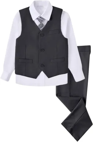 Boys 4 Pieces Suits Slim Fit Kids Outfits Vest Pants Sets Black Blue Formal Dresswear for Boy