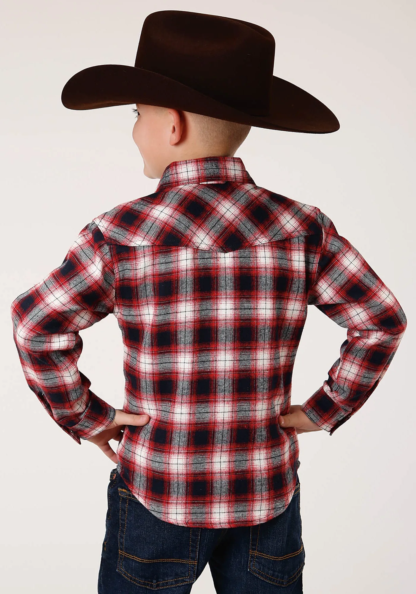 BOYS LONG SLEEVE SNAP UNLINED FLANNEL SHIRT WESTERN SHIRT