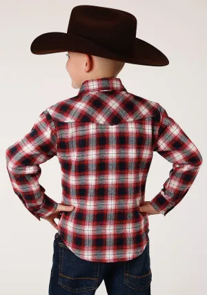 BOYS LONG SLEEVE SNAP UNLINED FLANNEL SHIRT WESTERN SHIRT