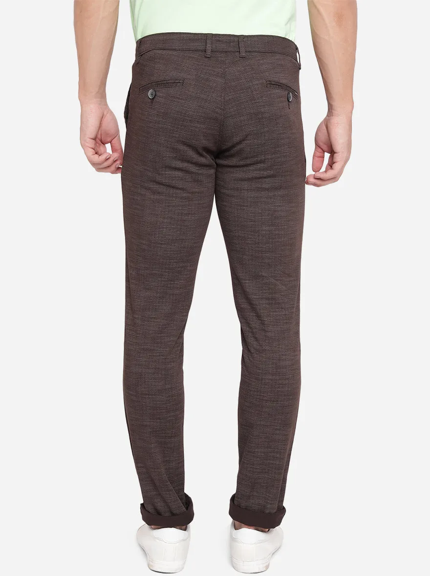 Brown Printed Neo Fit Casual Trouser | Greenfibre