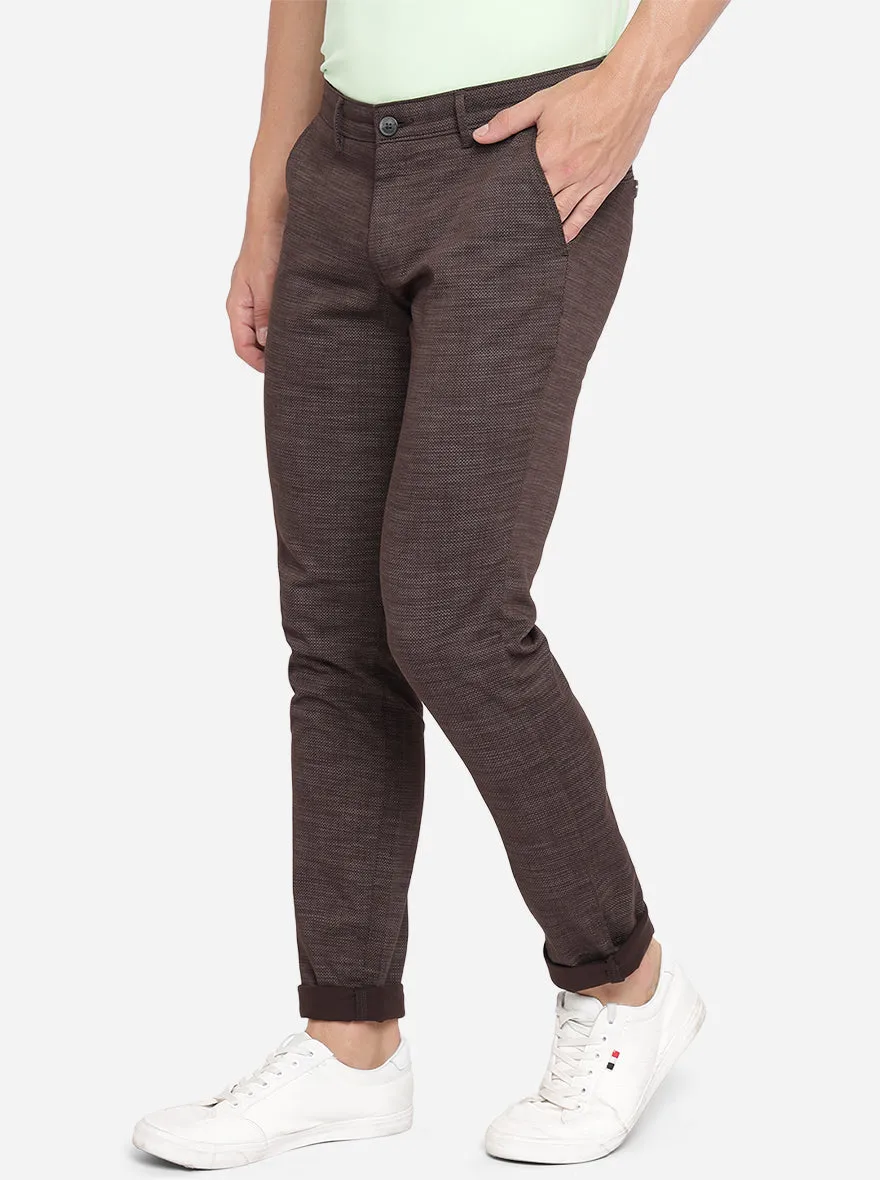 Brown Printed Neo Fit Casual Trouser | Greenfibre