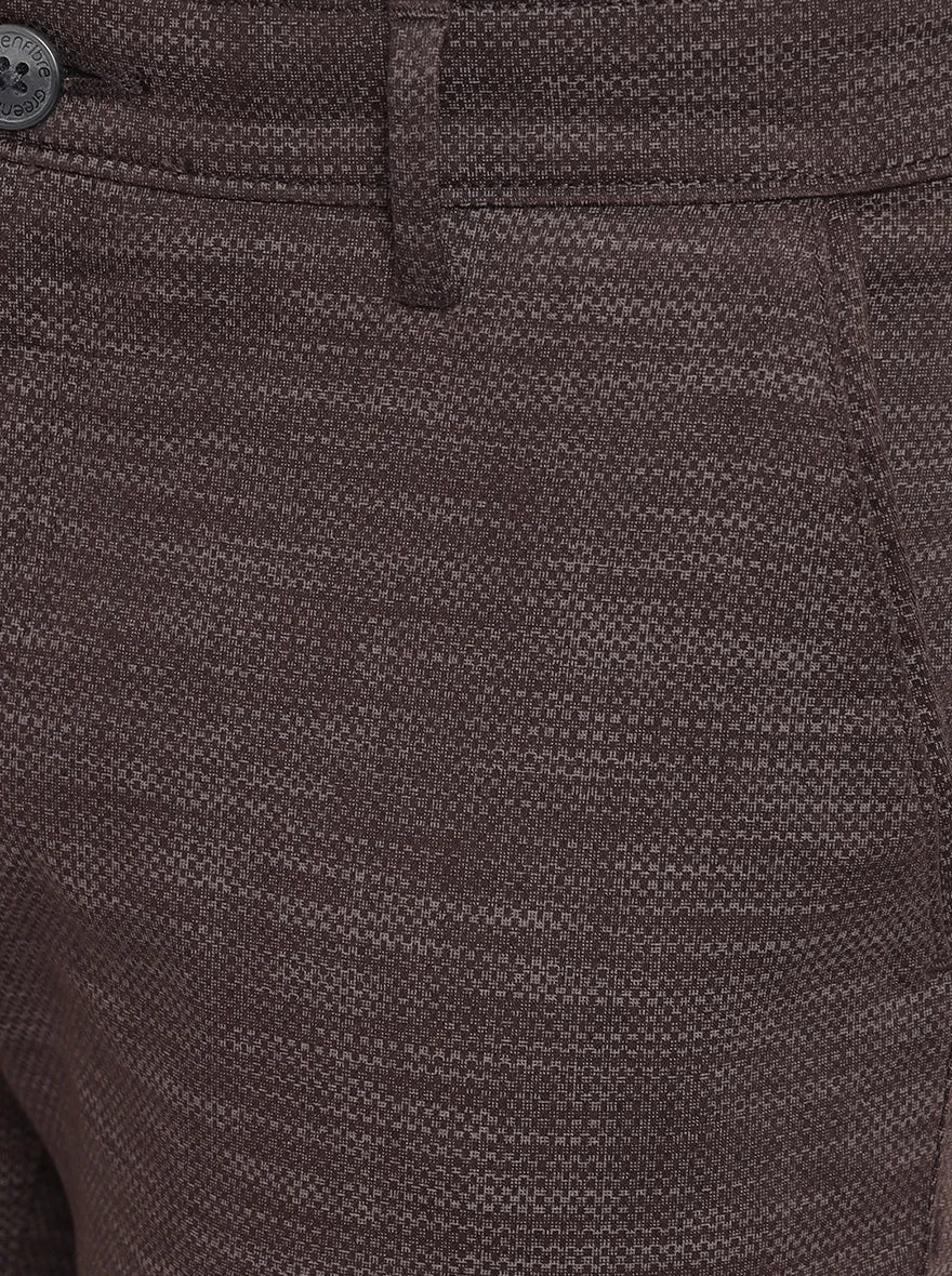 Brown Printed Neo Fit Casual Trouser | Greenfibre