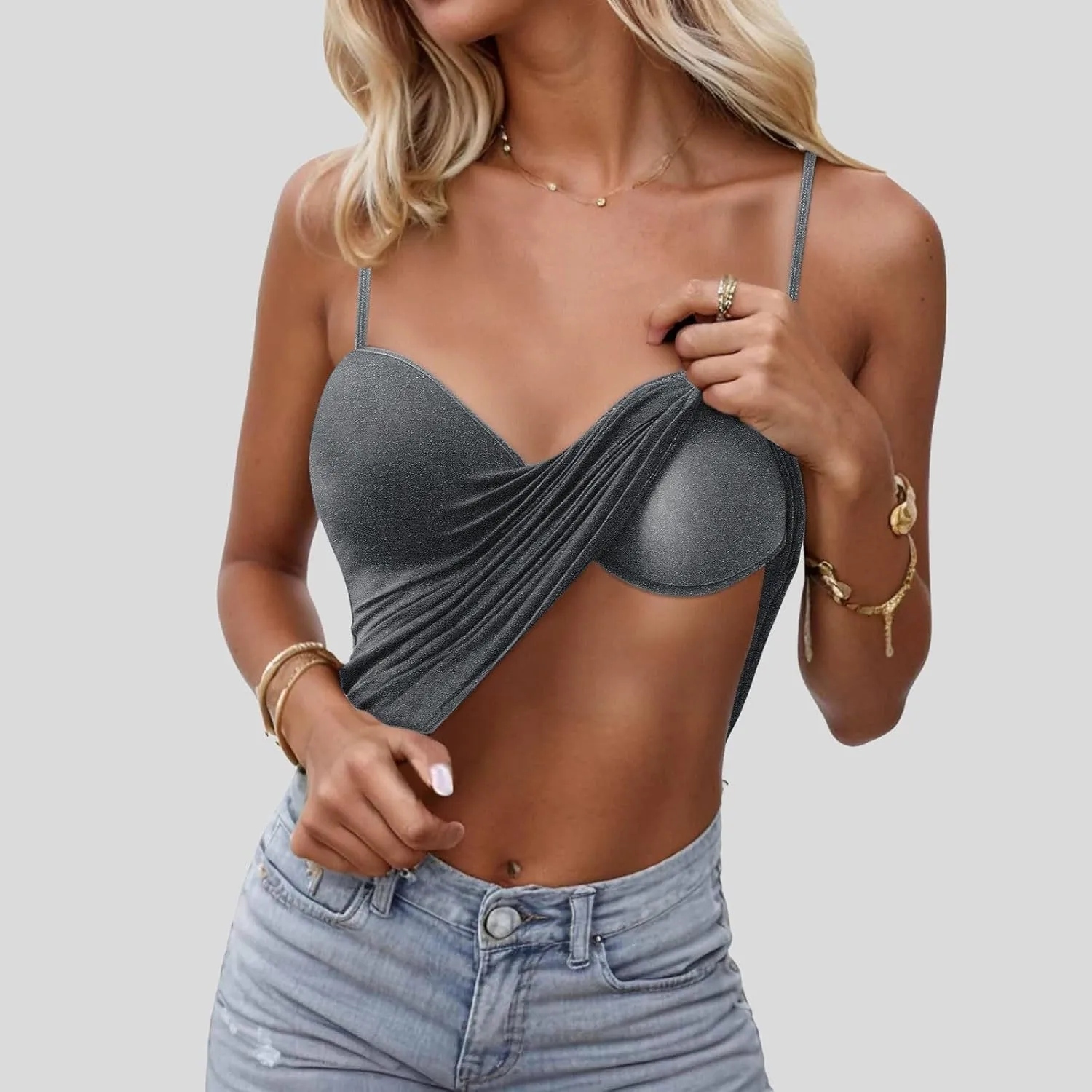 Camisole Tops for Women Wtih Shelf Bra Spaghetti Strap Yoga Shirt Basic Breathable Tank Top Layer Padded Bra