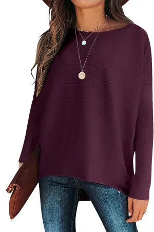 Caracilia Women Boat Neck Batwing Long Sleeve 2024 Fall Oversized Ribbed Knit Pullover Sweaters Baggy Jumper Tunic Tops