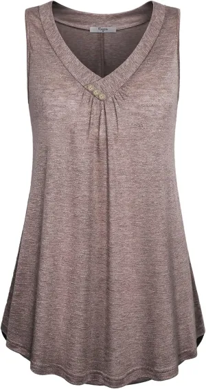 Cestyle Womens Sleeveless V Neck Shirts Pleated Front Flowy Tank Tops