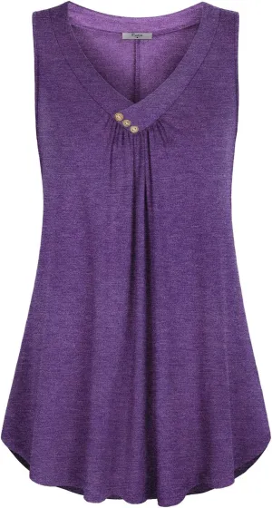 Cestyle Womens Sleeveless V Neck Shirts Pleated Front Flowy Tank Tops
