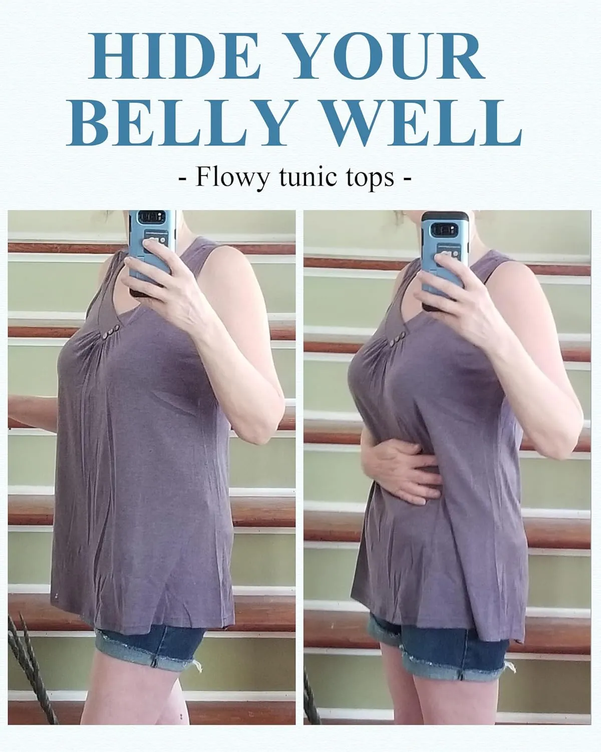 Cestyle Womens Sleeveless V Neck Shirts Pleated Front Flowy Tank Tops