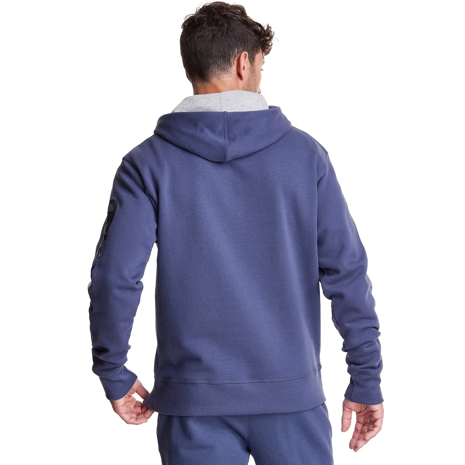Champion Men's Powerblend Double Logo Fleece Pullover Hoodie Classic Sky Blue