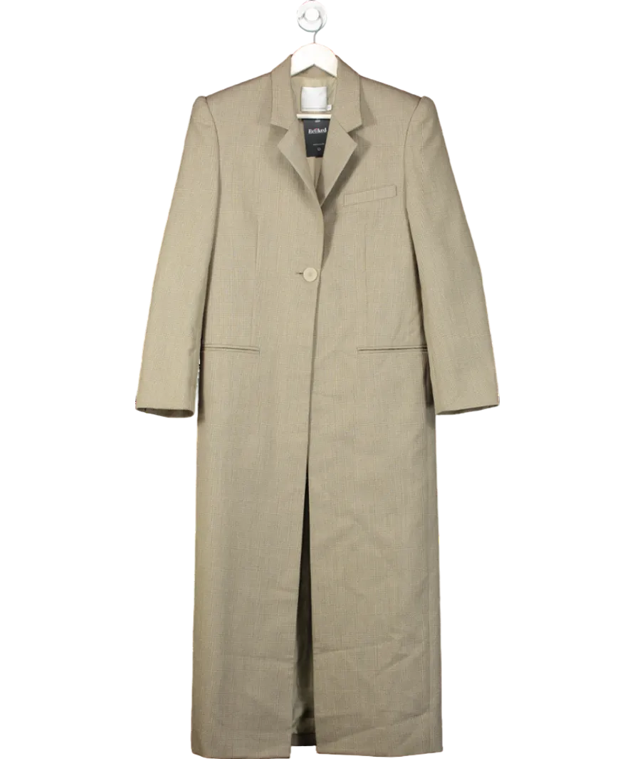 Christopher Esber Beige Fine Wool Mini Houndstooth Long Coat UK 6