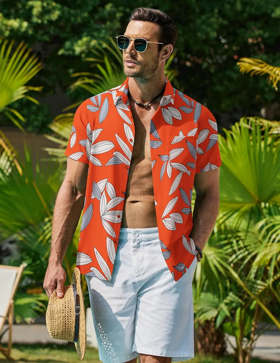 COOFANDY Mens Hawaiian Shirt Short Sleeve Button Down Shirt Tropical Summer Beach Shirt