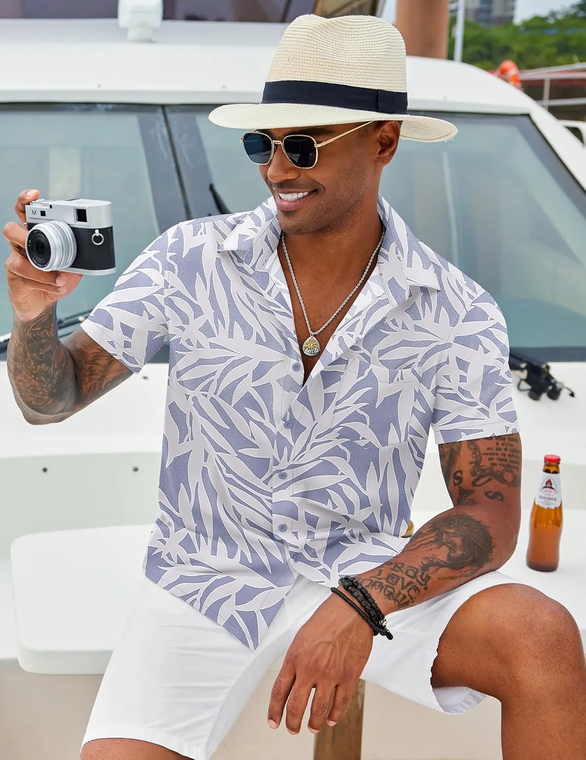 COOFANDY Mens Hawaiian Shirt Short Sleeve Button Down Shirt Tropical Summer Beach Shirt