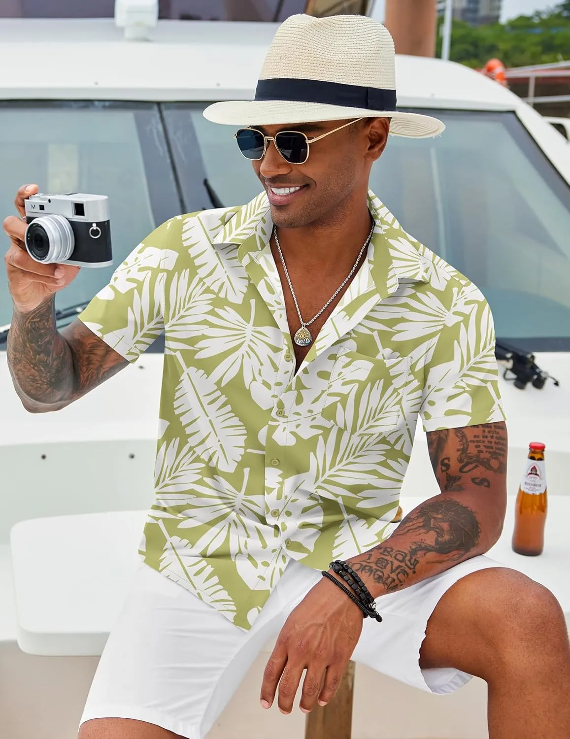 COOFANDY Mens Hawaiian Shirt Short Sleeve Button Down Shirt Tropical Summer Beach Shirt
