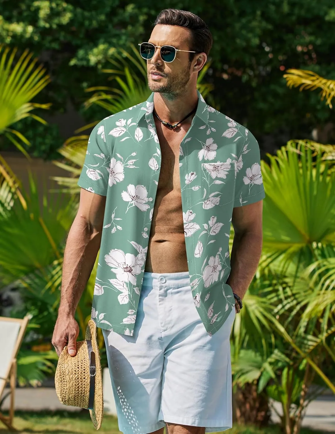 COOFANDY Mens Hawaiian Shirt Short Sleeve Button Down Shirt Tropical Summer Beach Shirt