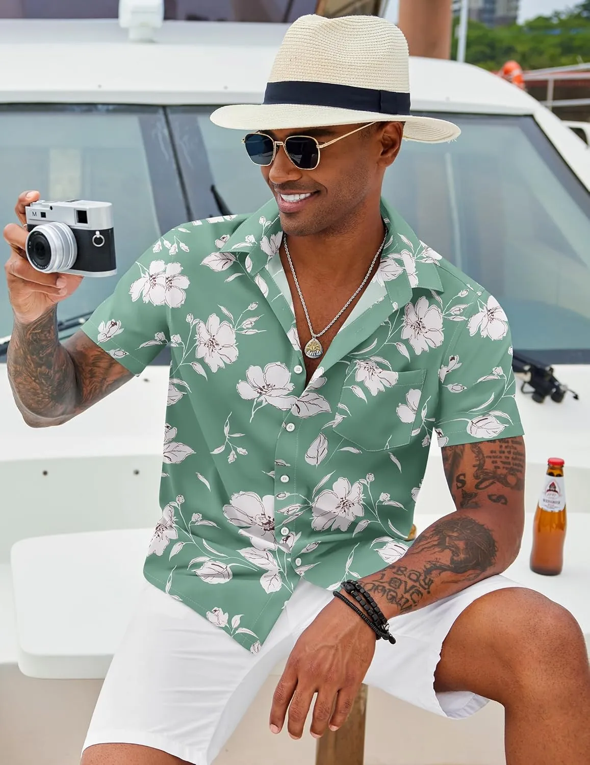 COOFANDY Mens Hawaiian Shirt Short Sleeve Button Down Shirt Tropical Summer Beach Shirt