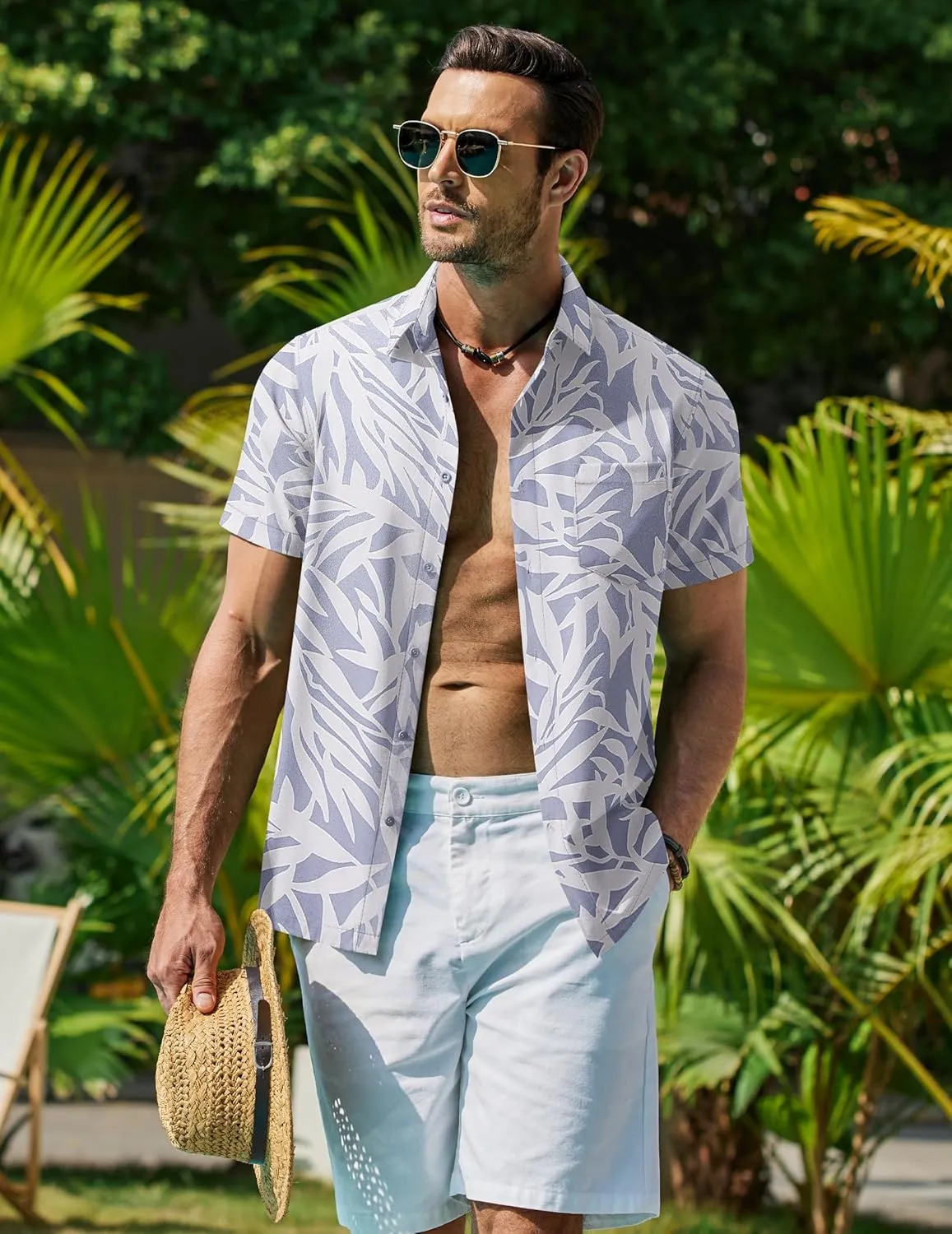 COOFANDY Mens Hawaiian Shirt Short Sleeve Button Down Shirt Tropical Summer Beach Shirt