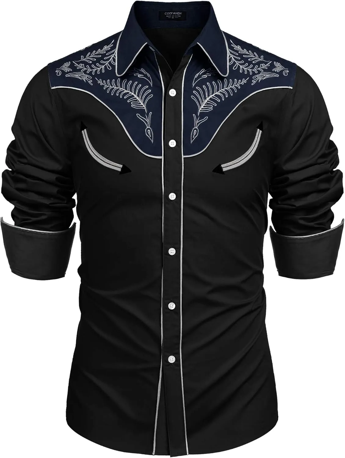 COOFANDY Men's Western Cowboy Shirt Embroidered Button Down Long Sleeve Shirts